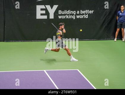 Stockholm, Good to Great tennis academy, Svezia, 11 12 2023, Alibek Kachmazov contro Nikoloz Basilashvili. Nikoloz Basilashvili Foto Stock