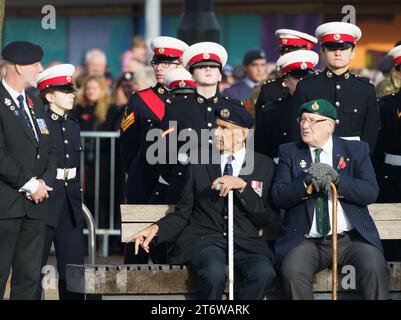 Hull, E. Yorkshire, 12 novembre. Gli abitanti di Hull e dell'East Yorkshire hanno reso omaggio alla commemorazione del Remembrance Day di quest'anno nel centro della città, ai milioni di persone che hanno perso la vita in un conflitto. Erano presenti capi civici e dignitari, una banda di polizia e membri di un certo numero di associazioni di veterani e membri in servizio delle forze armate, insieme all'ambulanza St Johns e ai servizi di luce blu. NELLA FOTO: Giovani e vecchi. Veterani e cadetti. Bridget Catterall AlamyLiveNews Foto Stock