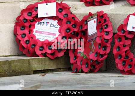 Hull, E. Yorkshire, 12 novembre 2023. Gli abitanti di Hull e dell'East Yorkshire hanno reso omaggio alle commemorazioni del Remembrance Day di quest'anno nel centro della città, ai milioni di persone che hanno perso la vita in un conflitto. Erano presenti capi e dignitari civici, una banda di polizia, e membri di un certo numero di associazioni di veterani e membri in servizio delle forze armate, insieme a St Johns Ambulance e i servizi a luci blu. NELLA FOTO: Bridget Catterall AlamyLiveNews Foto Stock