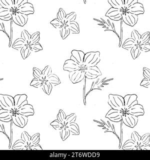 Motivo Monochome Fiore California Poppy senza cuciture Illustrazione Vettoriale