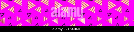 Triangoli e piramidi su superficie viola senza cuciture. Giallo con forme geometriche nere per il design delle texture e la decorazione vettoriale Illustrazione Vettoriale