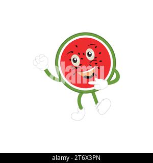 Divertente cocomero fettine di personaggi con volti sorridenti di cartoni animati. Frutta carina in occhiali da sole surf. Festa estiva. Comic watermelons vettore set Illustrazione Vettoriale