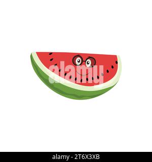 Divertente cocomero fettine di personaggi con volti sorridenti di cartoni animati. Frutta carina in occhiali da sole surf. Festa estiva. Comic watermelons vettore set Illustrazione Vettoriale