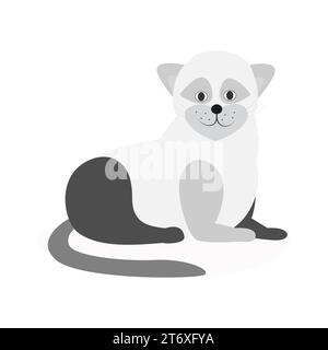 Gatto in bianco e nero, doodle, icona, sfondo isolato. Vettore piatto Illustrazione Vettoriale