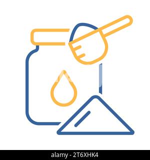 Latte in polvere in scatola e icona vettoriale a cucchiaio. Cartello prodotto lattiero-caseario. Simbolo grafico per la progettazione di siti Web e app per cucinare, logo, app, interfaccia utente Illustrazione Vettoriale