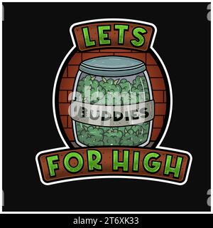 Logo Weedbud in Jar e consente di aggiungere testo. Progettazione di piante infestanti per logo, etichette, negozi, negozi e prodotti per l'imballaggio. Illustrazioni vettoriali. Illustrazione Vettoriale