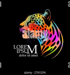 Logo Cheetah rainbow. disegno manuale. Non ai, illustrazione vettoriale Illustrazione Vettoriale