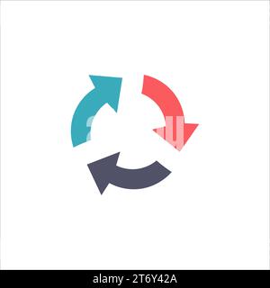 Tre frecce colorate. Schema del ciclo infografico del modello. progresso circolare. Illustrazione del vettore di stock isolata Illustrazione Vettoriale