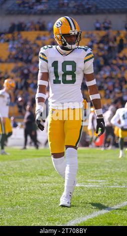 Pittsburgh, Stati Uniti. 12 NOVEMBRE 2023: Malik Heath #18 durante la partita tra Pittsburgh Steelers e Green Bay Packer a Pittsburgh, Pennsylvania. Jason Pohuski/CSM Credit: Cal Sport Media/Alamy Live News Foto Stock