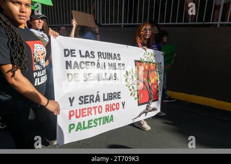 SAN JUAN , Porto Rico - marzo per la Palestina al Monumento commemorativo dell'Olocausto a San Juan , Porto Rico, il 12 novembre 2023. Copyright: XDeeCeexCarter/MediaPunchx Foto Stock