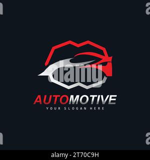 Logo auto, vettore di riparazione per automobili, design del marchio Garage per riparazioni, cura dell'auto, ricambi per auto Illustrazione Vettoriale