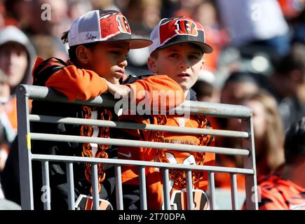Cincinnati, Stati Uniti. 12 novembre 2023. I tifosi di football tifosi tifosi per le squadre durante la partita tra gli Houston Texans e i Cincinnati Bengals al Paycor Stadium di domenica 12 novembre 2023 a Cincinnati. Ohio. Foto di John Sommers II/UPI Credit: UPI/Alamy Live News Foto Stock