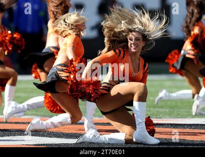 Cincinnati, Stati Uniti. 12 novembre 2023. Le cheerleaders dei Cincinnati Bengals fanno il tifo per la squadra contro gli Houston Texans durante il primo tempo di gioco al Paycor Stadium domenica 12 novembre 2023 a Cincinnati. Ohio. Foto di John Sommers II/UPI Credit: UPI/Alamy Live News Foto Stock
