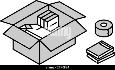 Trovare una stanza da affittare: Prepararsi a muoversi, semplice isometrica, monocromatica, illustrazione vettoriale Illustrazione Vettoriale