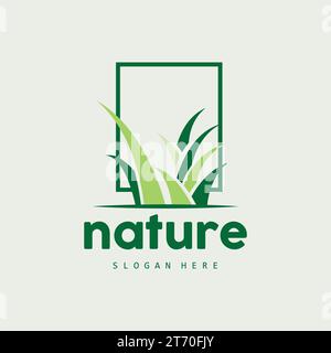 Logo Green Grass, Nature Plant Vector, Agriculture Leaf Simple Design, illustrazione icona modello Illustrazione Vettoriale