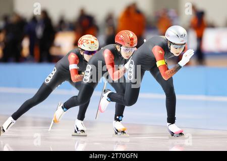 China team Group (CHN), 11 NOVEMBRE 2023 - Speed Skating : ISU Speed Skating World Cup 2023/24 Obihiro Women's Team Pursuit Division A presso Meiji Hokkaido Tokachi Oval a Hokkaido, Giappone. (Foto di Naoki Morita/AFLO SPORT) Foto Stock