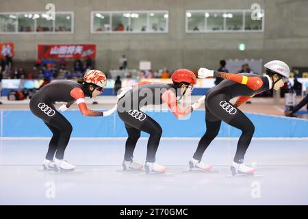 China team Group (CHN), 11 NOVEMBRE 2023 - Speed Skating : ISU Speed Skating World Cup 2023/24 Obihiro Women's Team Pursuit Division A presso Meiji Hokkaido Tokachi Oval a Hokkaido, Giappone. (Foto di Naoki Morita/AFLO SPORT) Foto Stock