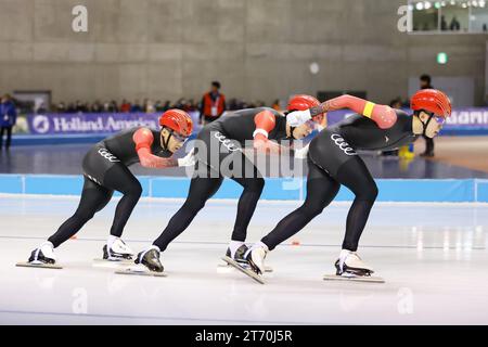 China team Group (CHN), 11 NOVEMBRE 2023 - Speed Skating : ISU Speed Skating World Cup 2023/24 Obihiro Men's Team Pursuit Division B presso Meiji Hokkaido Tokachi Oval a Hokkaido, Giappone. (Foto di Naoki Morita/AFLO SPORT) Foto Stock