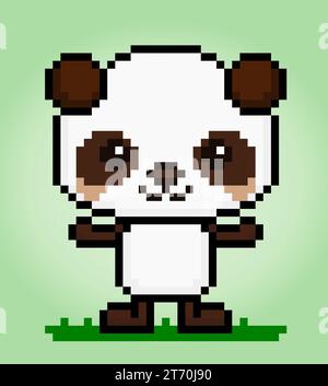 panda a 8 bit pixel. Animali per le risorse di gioco e motivi di cucitura incrociata in illustrazioni vettoriali. Illustrazione Vettoriale