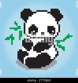 panda a 8 bit pixel. Animali per le risorse di gioco e motivi di cucitura incrociata in illustrazioni vettoriali. Illustrazione Vettoriale