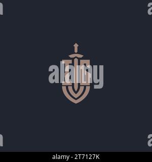 Monogramma con logo IG con forma di spada e scudo vettore Illustrazione Vettoriale
