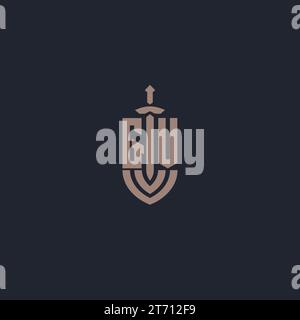 Monogramma con logo GV con forma di spada e scudo vettore Illustrazione Vettoriale