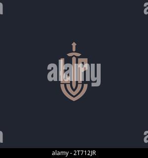 Monogramma con logo LP con forma di spada e scudo vettore Illustrazione Vettoriale