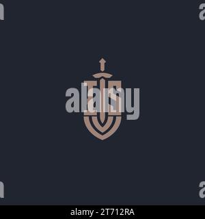 Monogramma con logo IS con vettore di modello di design in stile spada e scudo Illustrazione Vettoriale