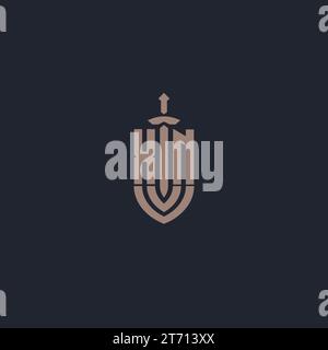 Monogramma con logo XN con vettore di modello di design in stile spada e scudo Illustrazione Vettoriale