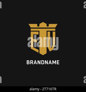 Logo iniziale EV con idee di design in stile scudo e corona Illustrazione Vettoriale