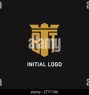 Logo iniziale BT con idee di design in stile scudo e corona Illustrazione Vettoriale