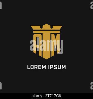 Logo iniziale AM con idee di design in stile scudo e corona Illustrazione Vettoriale