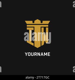 Logo iniziale IW con idee di design in stile scudo e corona Illustrazione Vettoriale