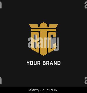 Logo iniziale BC con idee di design in stile scudo e corona Illustrazione Vettoriale