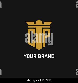Logo iniziale CP con idee di design in stile scudo e corona Illustrazione Vettoriale