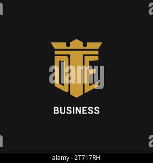 Logo iniziale DE con idee di design in stile scudo e corona Illustrazione Vettoriale