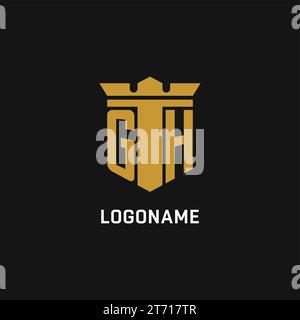 Logo iniziale GH con idee di design in stile scudo e corona Illustrazione Vettoriale