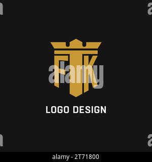 Logo iniziale FK con idee di design in stile scudo e corona Illustrazione Vettoriale