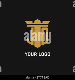 Logo iniziale JO con idee di design in stile scudo e corona Illustrazione Vettoriale