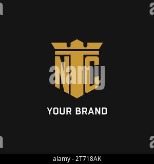 Logo iniziale NC con idee di design in stile scudo e corona Illustrazione Vettoriale