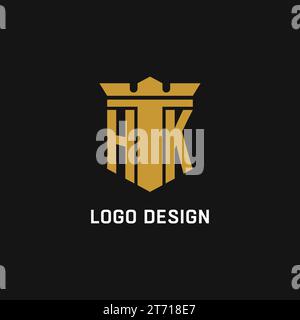 Logo iniziale HK con idee di design in stile scudo e corona Illustrazione Vettoriale