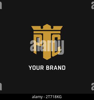 Logo iniziale PC con idee di design in stile scudo e corona Illustrazione Vettoriale