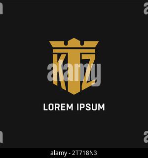 Logo iniziale KZ con idee di design in stile scudo e corona Illustrazione Vettoriale