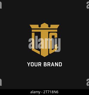 Logo iniziale LC con idee di design in stile scudo e corona Illustrazione Vettoriale