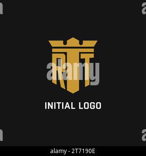 Logo iniziale RT con idee di design in stile scudo e corona Illustrazione Vettoriale