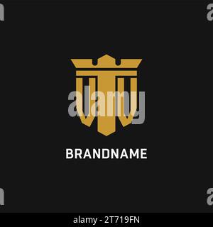 Logo iniziale VV con idee di design in stile scudo e corona Illustrazione Vettoriale