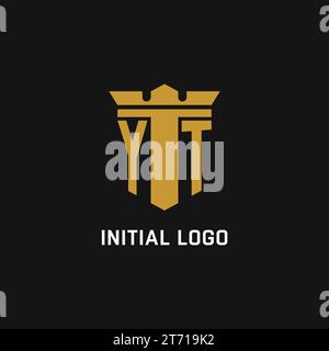 Logo iniziale YT con idee di design in stile scudo e corona Illustrazione Vettoriale