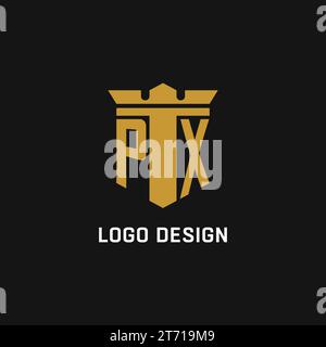 Logo iniziale PX con idee di design in stile scudo e corona Illustrazione Vettoriale
