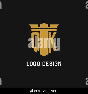 Logo iniziale QK con idee di design in stile scudo e corona Illustrazione Vettoriale