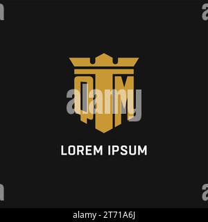 Logo iniziale QM con idee di design in stile scudo e corona Illustrazione Vettoriale